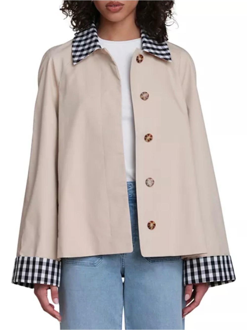 Bagatelle Crop Trench Coat Gingham-Trim